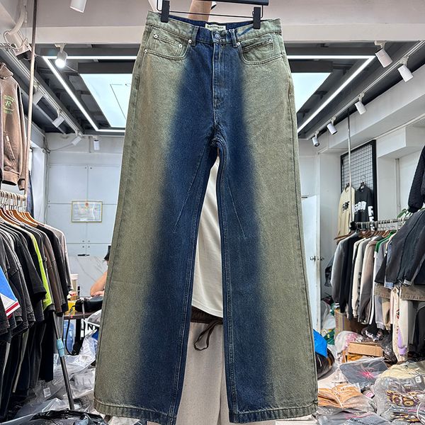 Kot hip hop erkekler geniş bacak pantolon sokak kıyafeti erkek jean düz moto bisikletçi denim pantolon gerçek resimler