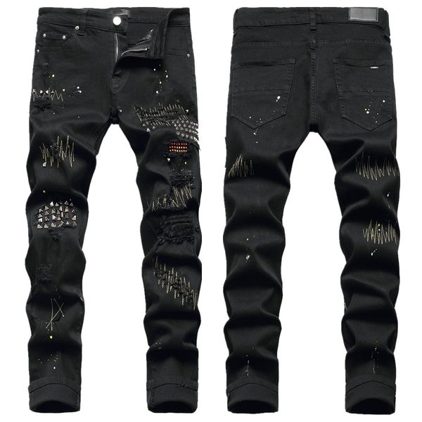 Hip Hop Nuovi pantaloni jeans da uomo in lino Jeans da uomo Pantaloni da motociclista strappati effetto consumato Denim da moto slim fit per uomo