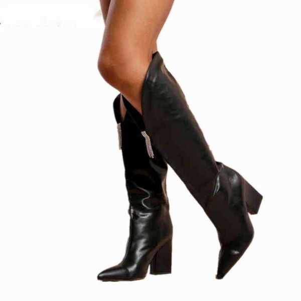 Schnee Stiefel Frauen Hohe Blockabsatz Silber Dekoration Kappe Damen Knöchel Schuhe Party Heels Knie Sexy Botas Mode 220901