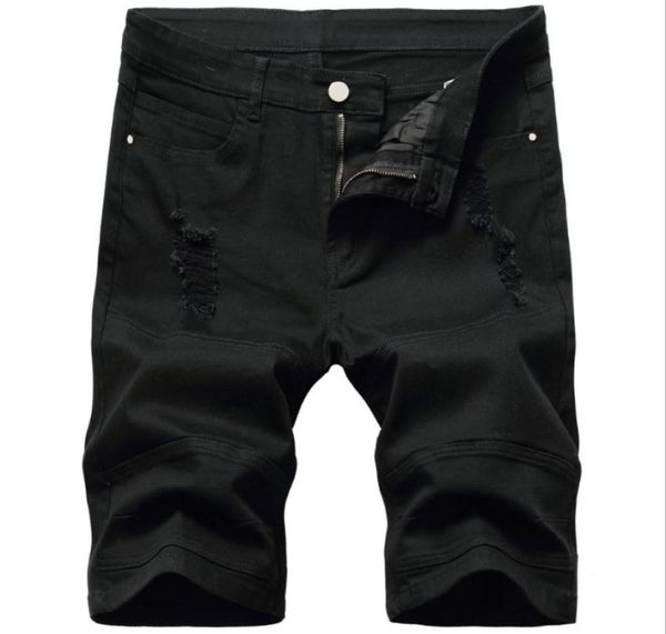 Herren039s-Jeans, schwarz, zerrissen, männliche Designer-Denim-Shorts, knielang, schmale Passform, große Größe und weißes Loch, abgenutzte Biker-Shorts2823747