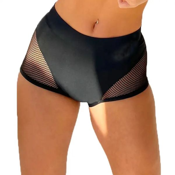 Calções femininos oco para fora fishnet booty shorts sportwear meados de cintura elástica cintura calças quentes fitness yoga pólo dança trajes