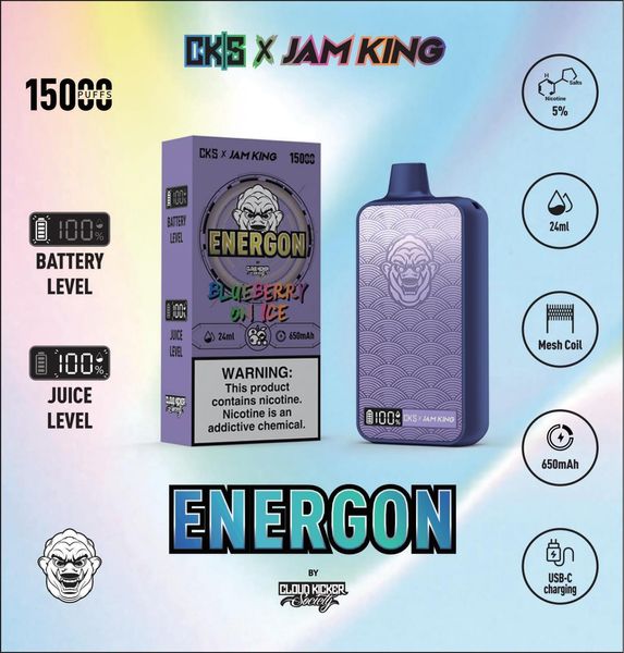 E cigarro Jam King CKS Energon 15000 Puff Tornado Vape 15k 24ml Mesh Coil E-Liquid Power Screen Display Type C carregando vapes de armazém da UE 10k 9000 12000