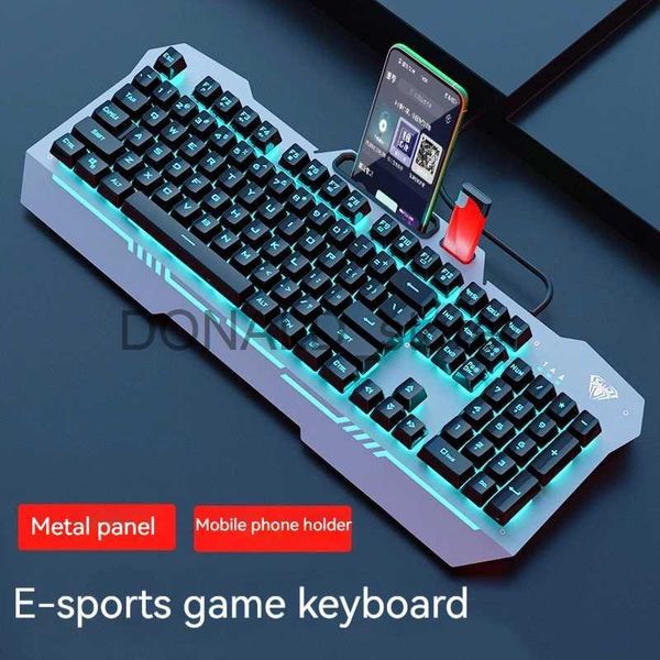 Teclados Aula F3010 Conjunto de teclado e mouse com fio ergonômico multimídia teclas de função 104 teclas painel de metal jogo escritório backlight teclados J240117