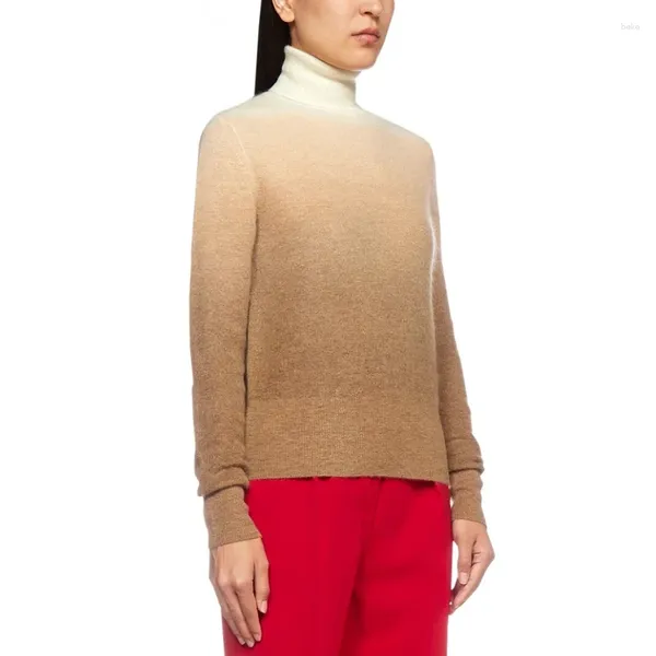 Suéteres femininos Mulheres outono e inverno Mohair lã misturada malha gradiente tie-dye suéter de gola alta