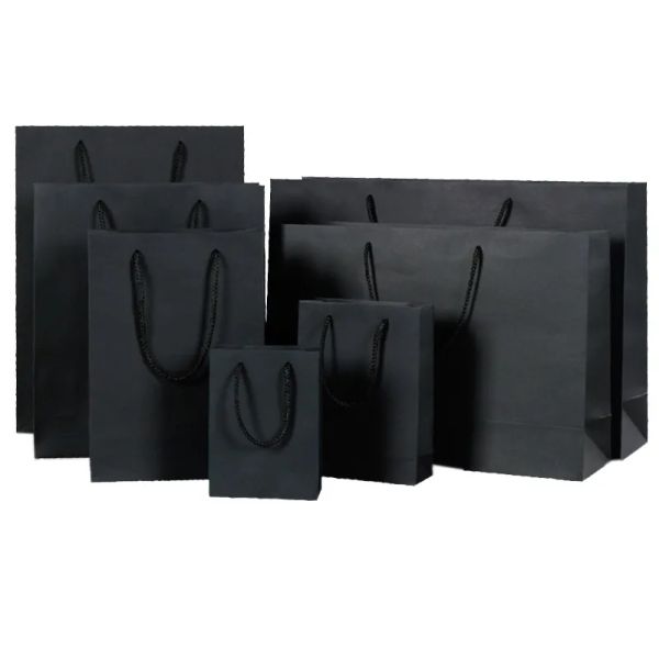 Großhandel 10 Größen Schwarz Farbe Papiertüte Papier Geschenktüte mit Griff Einkaufstasche auf Lager BJ