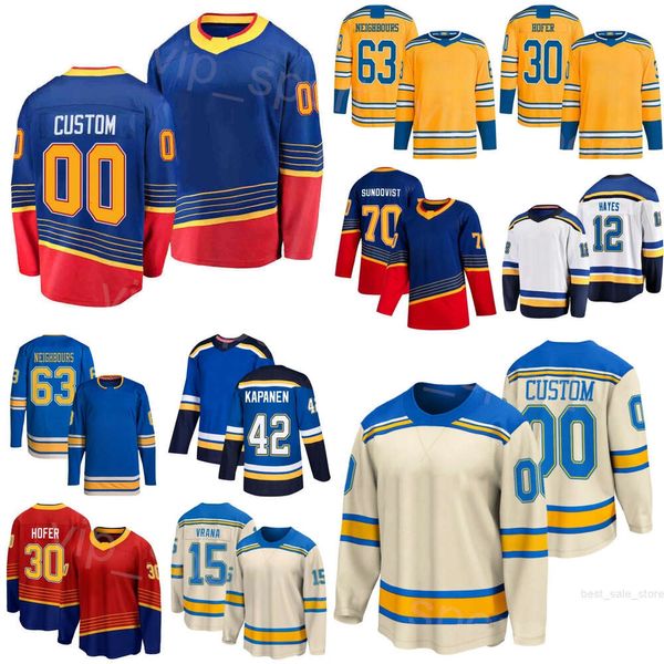 Özel Hokey 30 Joel Hofer Jersey 63 Jake komşuları 70 Oskar Sundqvist 42 Kasperi Kapanen 15 Jakub Vrana 12 Kevin Hayes 18 Robert Thomas Dikişli Gençlik Kadın Erkekler Erkekler