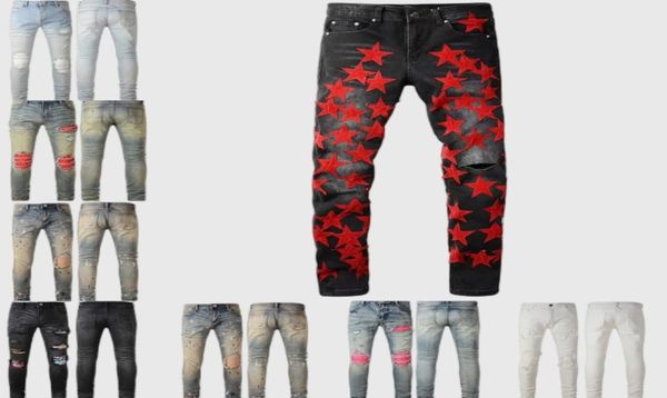 Jeans skinny strappati effetto consumato da uomo Moda Uomo Moto Moto Lungo cotone Piedi sottili High Street Denim Azzurro Pasta Panno Taglia 40 Pantaloni Hip Hop Uomo8477822