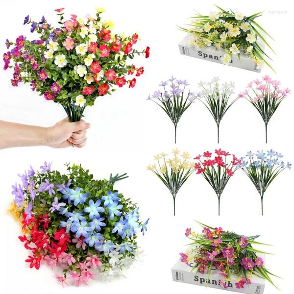 Flores decorativas simuladas primavera grama orquídea eucalipto folhas magnólia narciso decoração de casa ao ar livre jóias artificiais floral