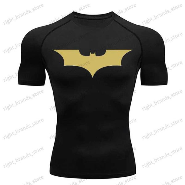 Homens camisetas Homens Running Camiseta Preto Esporte Top Compressão Bodybuilding Camisa Manga Curta Verão Secagem Rápida Respirável Ginásio Workout Top T240117