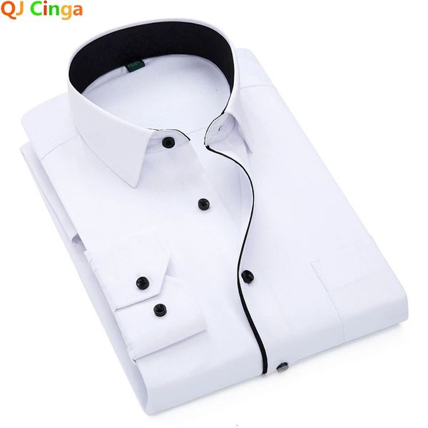 Preto e branco retalhos camisa de manga longa camisa de algodão de escritório de negócios masculino céu azul fino ajuste camisa/chemise S-5XL 240117