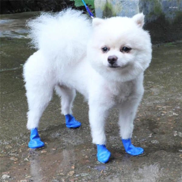 Vestuário para cães 4 unidades / conjunto sapatos à prova d'água para chihuahua tipo balão botas de chuva de borracha acessórios portáteis meias calçados ao ar livre