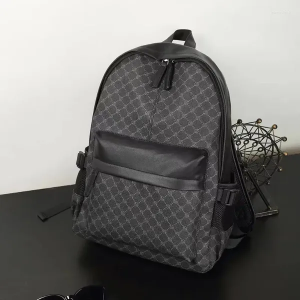 Rucksack Fashion Floral Plaid Print Große Kapazität Laptop Taschen Luxus PU Leder männer Rucksäcke Outdoor Reisen