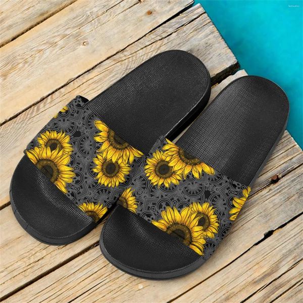 Chinelos verão sapatos macios girassol design feminino interior antiderrapante chuveiro banheiro acolhedor flip flops casal sandálias de praia