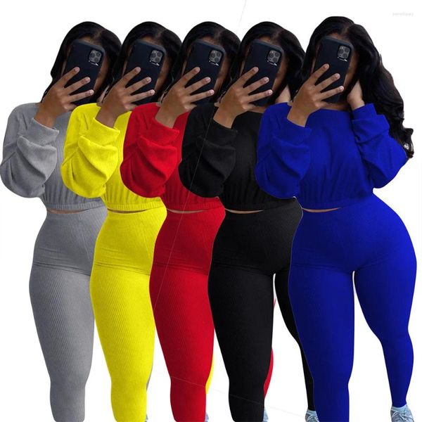 Pantaloni da donna a due pezzi Womens Spring e Autumn Solid Color Long Awear Top Club Club Top Wear Jogging Suit 2xl