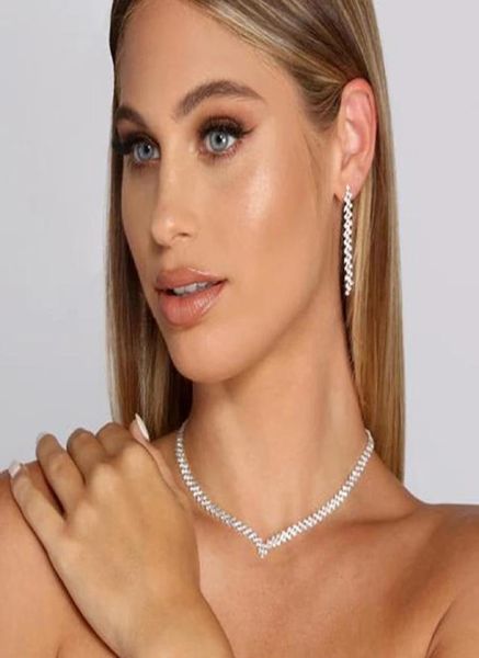 Moda cristais colar brincos conjunto de jóias estéticas mulheres acessórios de noiva declaração africano piercing jóias de casamento female9225669