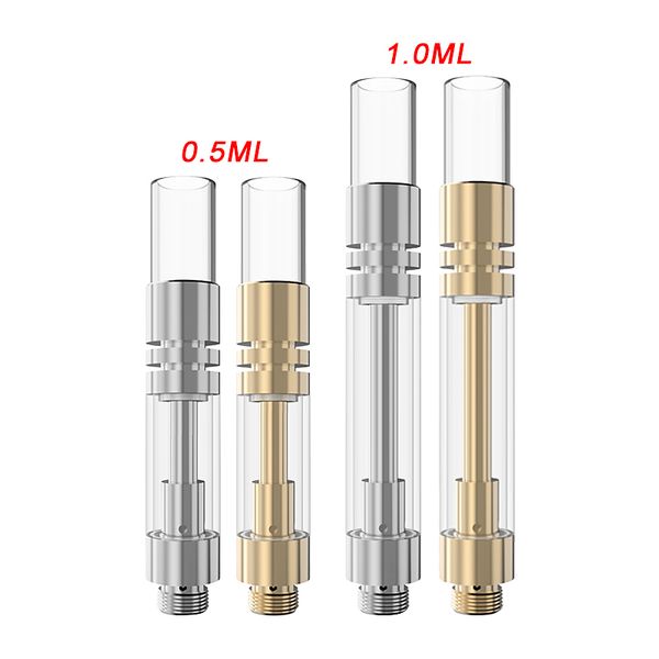 Cartucce a spirale in ceramica 4 fori di aspirazione Atomizzatori per olio denso in vetro Serbatoio per vaporizzatore a 510 fili Serbatoi da 5 ml a 1 ml con punta in vetro metallico