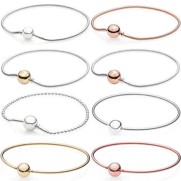 Chiusura a sfera con rosa in argento sterling 100 925 COLLEZIONE ESSENCE Bracciale con catena a forma di serpente con perline Adatto alla moda Gioielli fai da te alla moda 240116