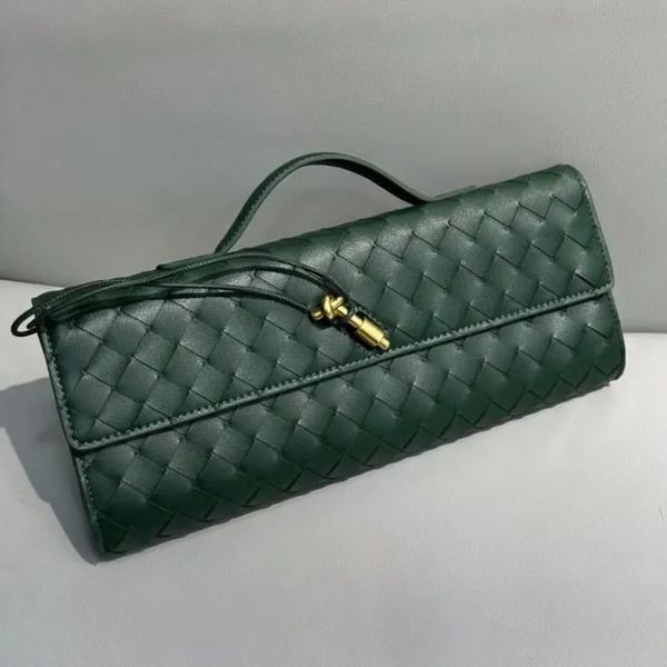 Nuova pochette lunga in vera pelle Andiamo con manico Intrecciato artigianale Borse a tracolla da donna in pelle di mucca Borse e borsette Borsa da sera famosa del designer di marca