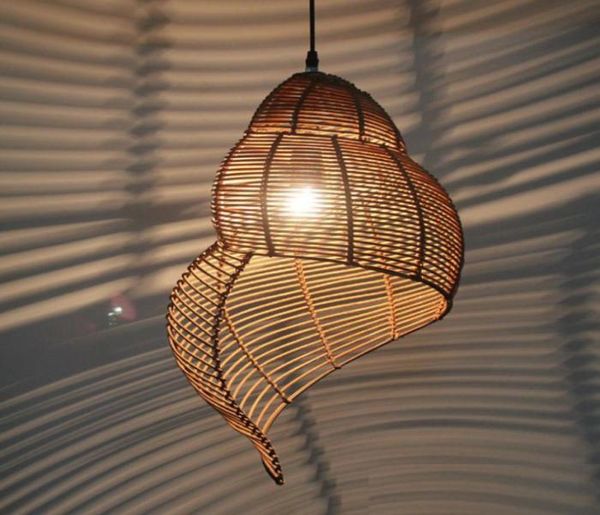 Tecelagem de bambu lâmpada do teto madeira droplight concha pingente lâmpada led luz pingente quarto lustres sala estar jantar corrido6463505