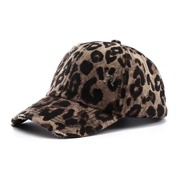 Berretti da baseball 2023 New Leopard Print Vintage berretto da baseball in cotone lavato da donna Hip Hop coda di cavallo panini disordinati cappelli sportivi all'aria aperta Accessori YQ240117