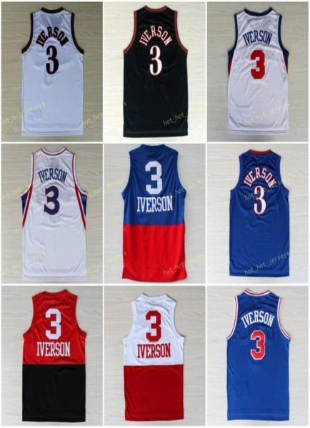 Vintage 3 Allen 3Iverson 76 Jersey Georgetown Hoyas Maglie vintage Uniformi Grigio Nero Blu Bianco Rosso Cucita6423003