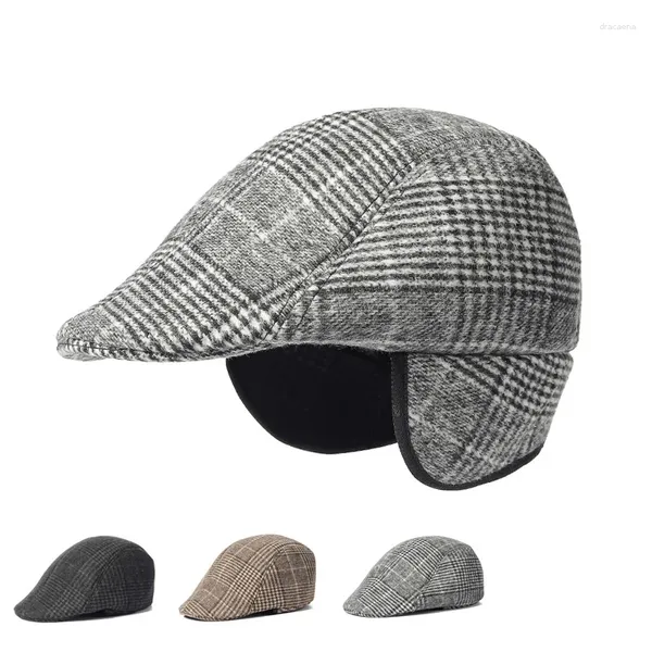 Berets 2024 Herbst und Winter Baumwolle Solide Warme Gehörschutz Sboy Caps Flache Schirmmütze Männer Maler Baskenmütze Hüte 133