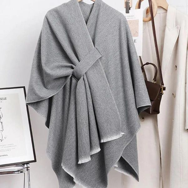 Schals Damen Herbst Winter Schal Einfarbig Dick Warm Weich Retro Kältebeständig Schulterschutz Strickjacke Winddicht Cape Decke Poncho