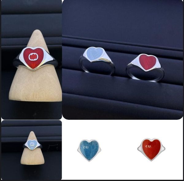 Punk 925 Silber Rot Blau Emaille Liebesring Männer Frau Mode GLetter Ineinandergreifende Paarringe Männlich Weiblich Ehepaar Ring Designer Schmuck Geschenk Hell Nicht verblassend