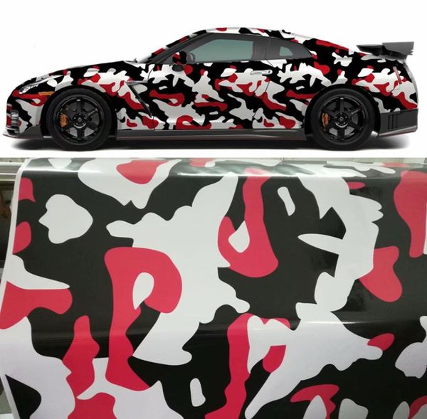 Schwarz Weiß Rot Camo Vinyl Film Selbstklebend Mit Luftblasen Camouflage Car Wrap Folie DIY Styling Aufkleber Wrapping2899873