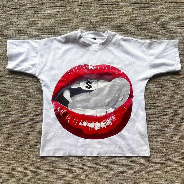 T-shirt da uomo Harajuku Lip Letter Stampa manica corta maglietta grafica oversize Coppie streetwear American y2k top goth camicie abbigliamento donna T240117