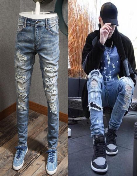 Jeans azul reno masculino slim fit lápis jeans elástico elastano jeans para homem vintage cowboy denim1325952