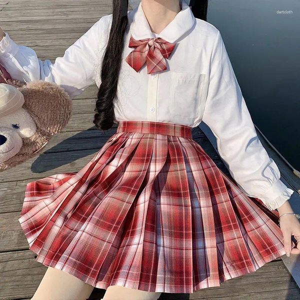 Gonne rosse dolci gonna scozzese sexy da donna JK ragazze Preppy Dance mini pieghettate A Line Harajuku Japan School Fashion Tie Bow