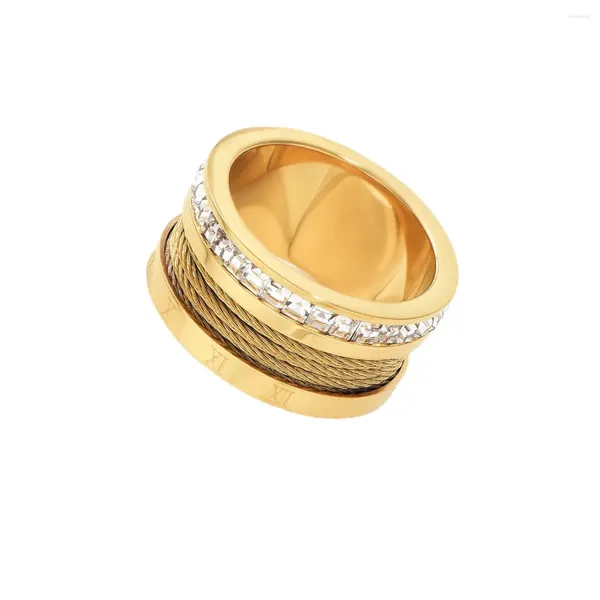 Кольца кластера, настоящее 18-каратное золотое покрытие, роскошное квадратное классическое водонепроницаемое кольцо из нержавеющей стали 316L для мужчин и женщин, свадебное кольцо для вечеринок