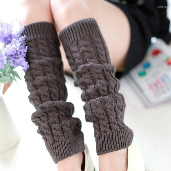 Meias femininas inverno quente longo joelho alto malha para crochê bota punhos moda polainas