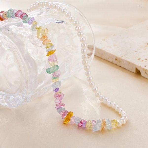 Pingente colares hip menina pérola vidro colorido para mulheres charme cadeia banquete gargantilha jóias presentes de casamento