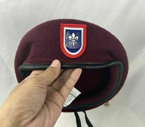 Boinas Exército dos EUA 82ª Divisão Aerotransportada Boina Grupo de Forças Especiais Purplish Red Wool Military Hat Store3618895