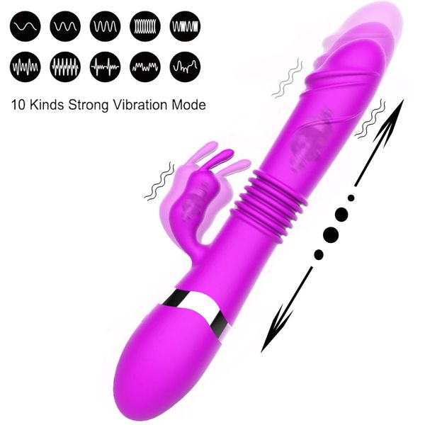 Empurrando Coelho Vibrador G Spot Clitoral Recarregável Realista Silicone Vibrador Rosa Brinquedos Sexuais para Mulheres 240117