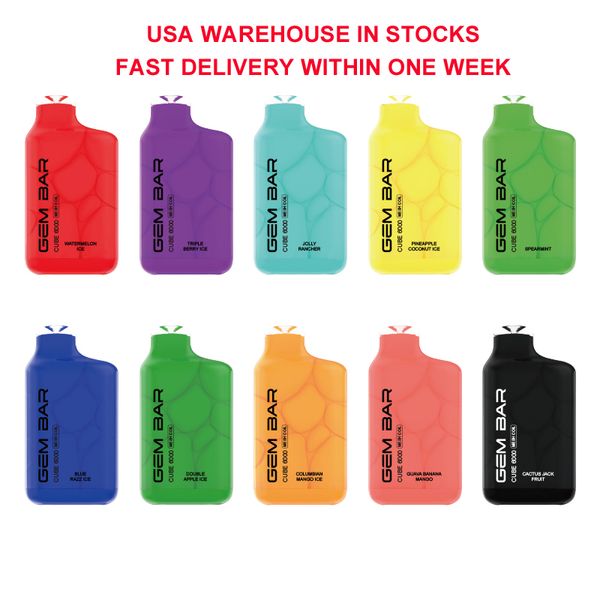 USA Warehouse original Vaapod GEM BAR cube 5% 6000 baforadas vape descartáveis e-cigarros Bobina de malha 10 sabores em estoques distribuidor preços de fábrica no atacado de Houston