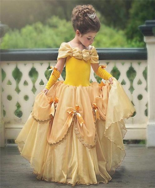 New Belle Girls Dress Yellow Princess Costume Cosplay Festa di compleanno 2018 Abiti da sposa estivi Abiti per bambini J1906159931721