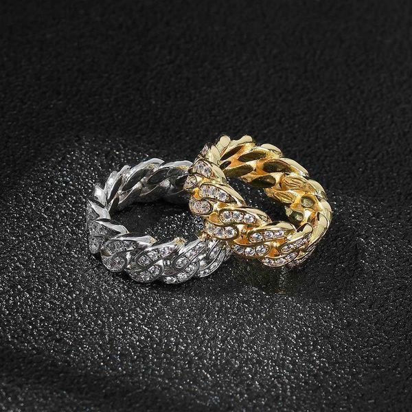 Anello a catena a maglie pavimentate con zirconi bianchi scintillanti per le donne Fascia di fidanzamento Hip Hop Anelli da dito alla moda per il matrimonio