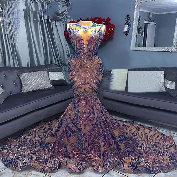 Sparkly abiti da sera lunghi 2022 sexy stile sirena paillettes donne africane ragazze nere gala celebrità prom party abiti da notte DWJ030257g