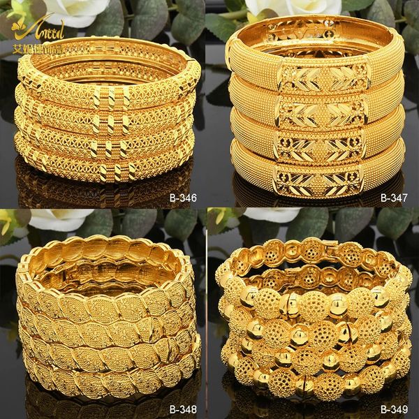 Luxus Dubai Gold Farbe Armreifen Für Frauen 24K Gold Überzogene Indische Afrikanische Armbänder Charme Hochzeit Äthiopischen Arabisch Hand Schmuck 240117