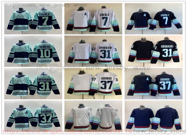 Filme College Ice Hockey usa camisas costuradas 7Eberle 10MattyBeniers 31PhilippGrubauer 37YanniGourde Homens Jovens Mulheres Branco Azul 1910449