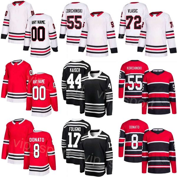 Personalizado Hóquei 72 Alex Vlasic Jersey 94 Corey Perry 8 Ryan Donato 17 Nick Foligno 55 Kevin Korchinski 27 Lukas Reichel 44 Wyatt Kaiser 90 Tyler Johnson Juventude Mulheres Homens