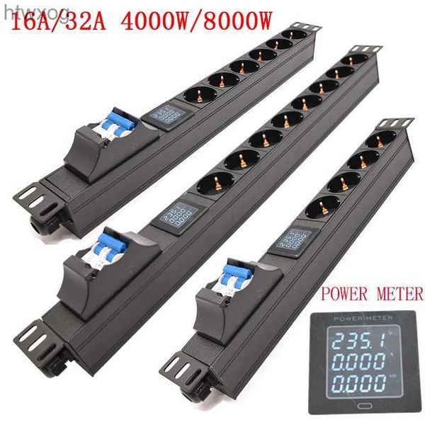 Cabo de alimentação plug pdu power strip 16/32a interruptor de ar unidade de distribuição de energia switcher2/3/4/5/6/7/8 vias tomada ue medidor de energia yq240117