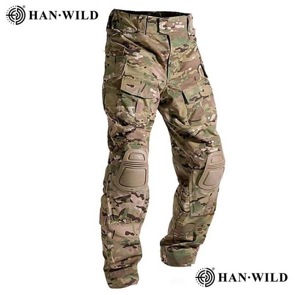 Calças masculinas calças masculinas mticam exército camuflagem calça militar tático caça pano caminhadas paintball combate carga joelheiras drop deliv dhpgo