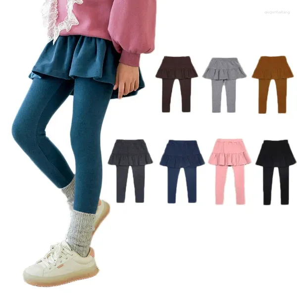 Calças 2024 meninas saia-leggings outono inverno crianças saias calças de algodão para adolescente doce cor do bebê escola moletom