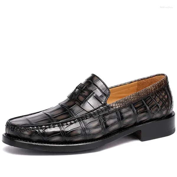 Sapatos de vestido autêntico pele de crocodilo artesanal Goodyear artesanato masculino cinza genuíno couro de jacaré exótico masculino deslizamento-em mocassins