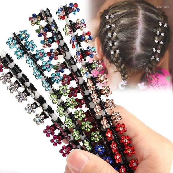 Grampos de cabelo 6pcs mini grampos de metal de strass sem deslizamento misturam acessórios de flores coloridas para mulheres meninas