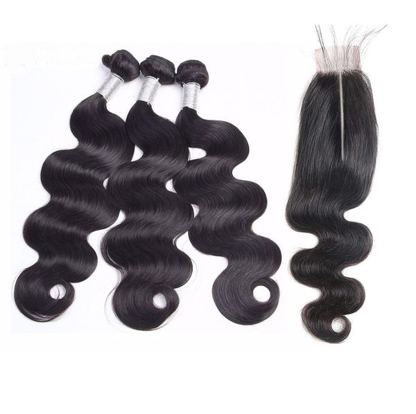 Capelli umani brasiliani dell'onda del corpo tesse 3 pacchi con chiusura in pizzo Kardashian 2x6 Doppia trama tingibile decolorabile